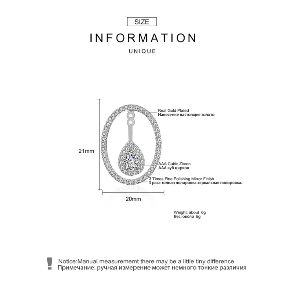 Round Cutout Design Zircon Water Drop Earrings for Women