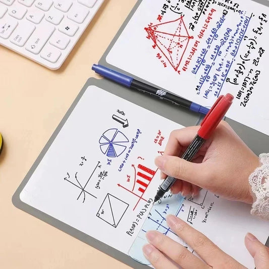 A5 Reusable Whiteboard Notebook | Leather Cover Weekly Planner | Includes Pen & Erasing Cloth