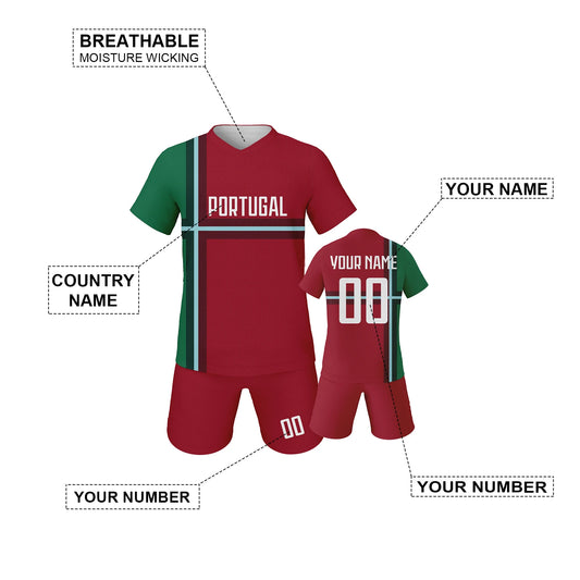 Custom Kids Portugal Soccer Jersey Set – Personalized Name & Number