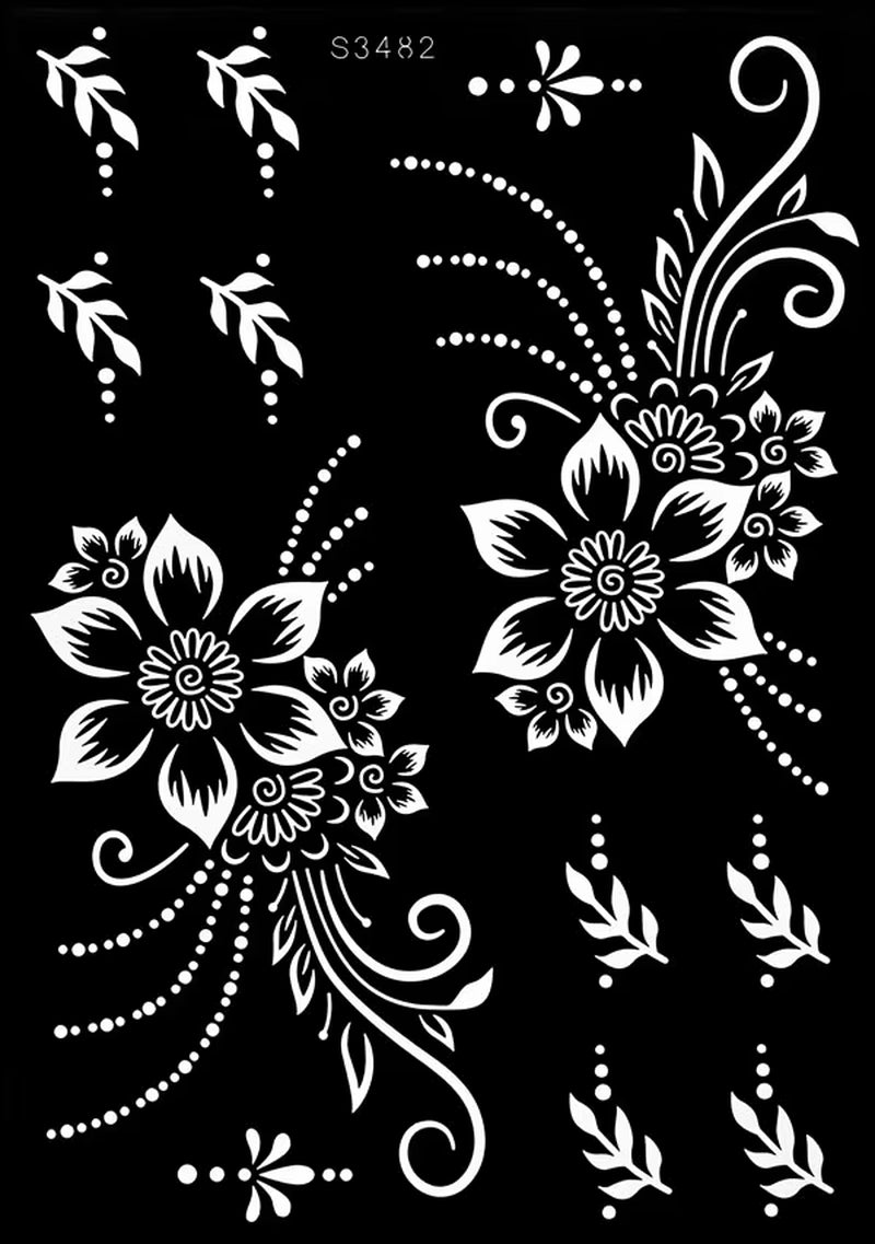 Reusable Henna Stencil for Hand Body Painting Flower Henna Tattoo Template for Women Wedding Festival Body Makeup Tattoo Tools