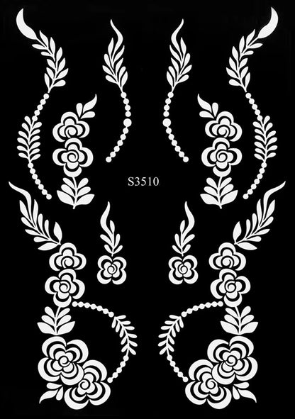 Reusable Henna Stencil for Hand Body Painting Flower Henna Tattoo Template for Women Wedding Festival Body Makeup Tattoo Tools