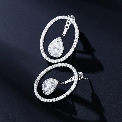 Round Cutout Design Zircon Water Drop Earrings for Women