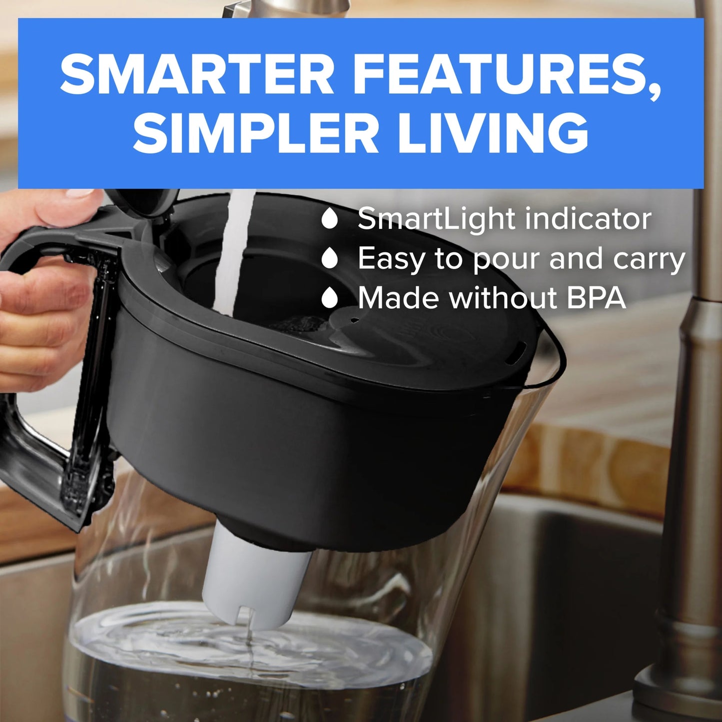 10 Cup Large Plastic Water Filter Pitcher, White, BPA Free with 1 Standard  Filter