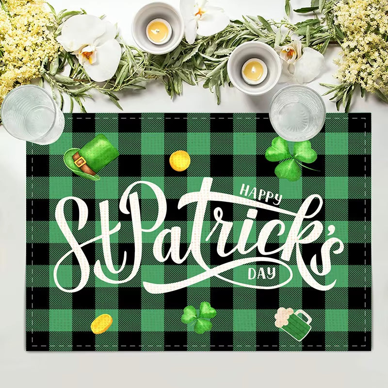 St. Patrick’S Day Placemats Set of 6 Buffalo Plaid Plastic Table Mats Lucky Shamrock Place Mats Holiday Table for Party Kitchen