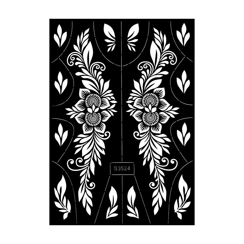 Reusable Henna Stencil for Hand Body Painting Flower Henna Tattoo Template for Women Wedding Festival Body Makeup Tattoo Tools