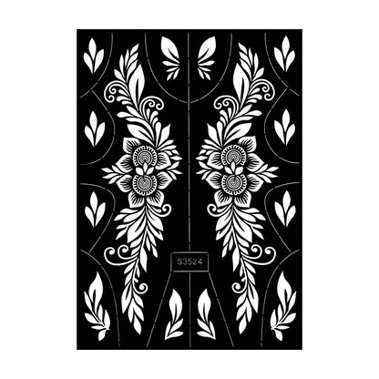 Reusable Henna Stencil for Hand Body Painting Flower Henna Tattoo Template for Women Wedding Festival Body Makeup Tattoo Tools