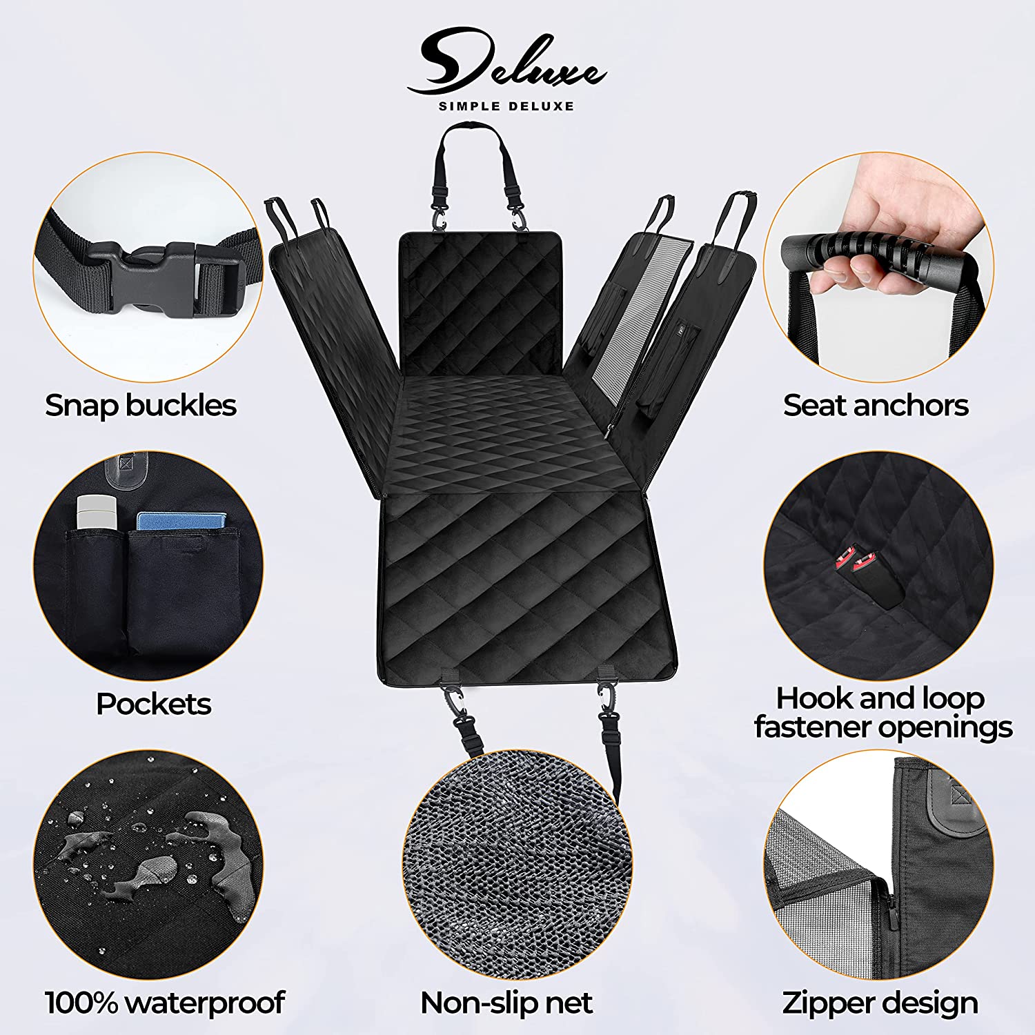 Simple Deluxe Dog Car Seat Cover for Back Seat, 100% Waterproof Pet Seat Protector with Mesh Window, Scratchproof &amp; Nonslip Dog Hammock for Cars, Trucks, SUVs, Standard