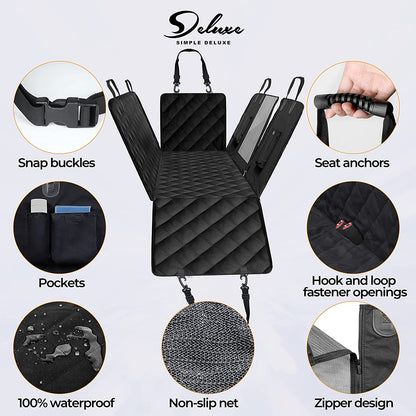Simple Deluxe Dog Car Seat Cover for Back Seat, 100% Waterproof Pet Seat Protector with Mesh Window, Scratchproof &amp; Nonslip Dog Hammock for Cars, Trucks, SUVs, Standard