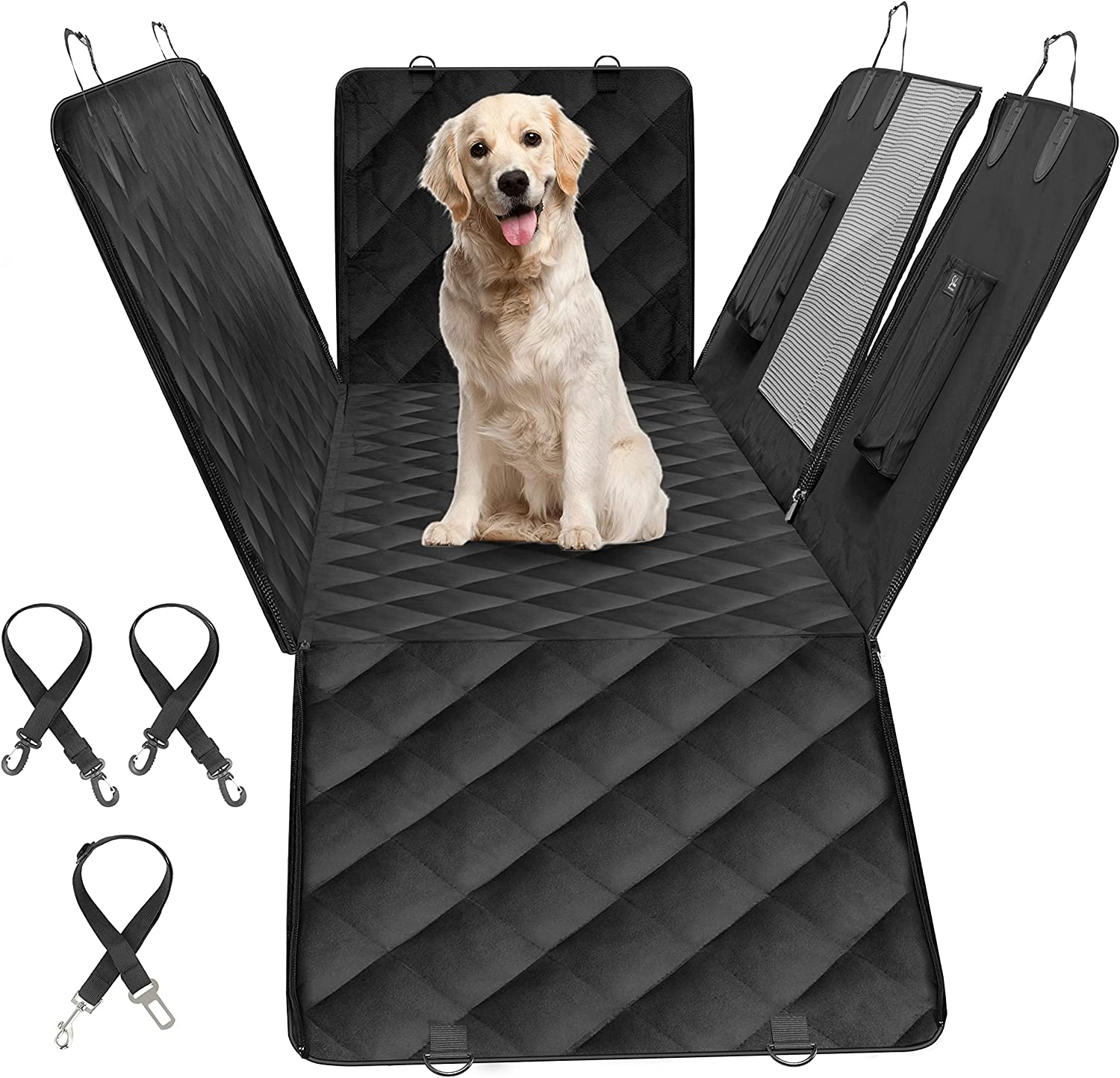Simple Deluxe Dog Car Seat Cover for Back Seat, 100% Waterproof Pet Seat Protector with Mesh Window, Scratchproof &amp; Nonslip Dog Hammock for Cars, Trucks, SUVs, Standard