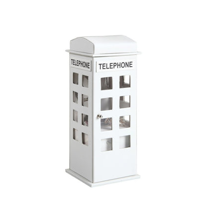 11.5" Tall Leather Jewelry Box, British Telephone Design, White