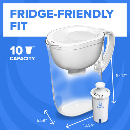 10 Cup Large Plastic Water Filter Pitcher, White, BPA Free with 1 Standard  Filter