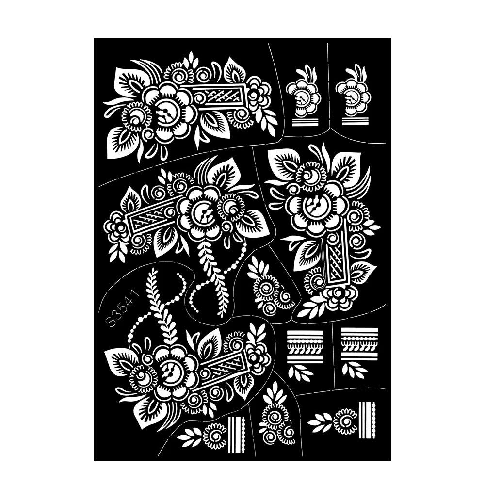 Reusable Henna Stencil for Hand Body Painting Flower Henna Tattoo Template for Women Wedding Festival Body Makeup Tattoo Tools