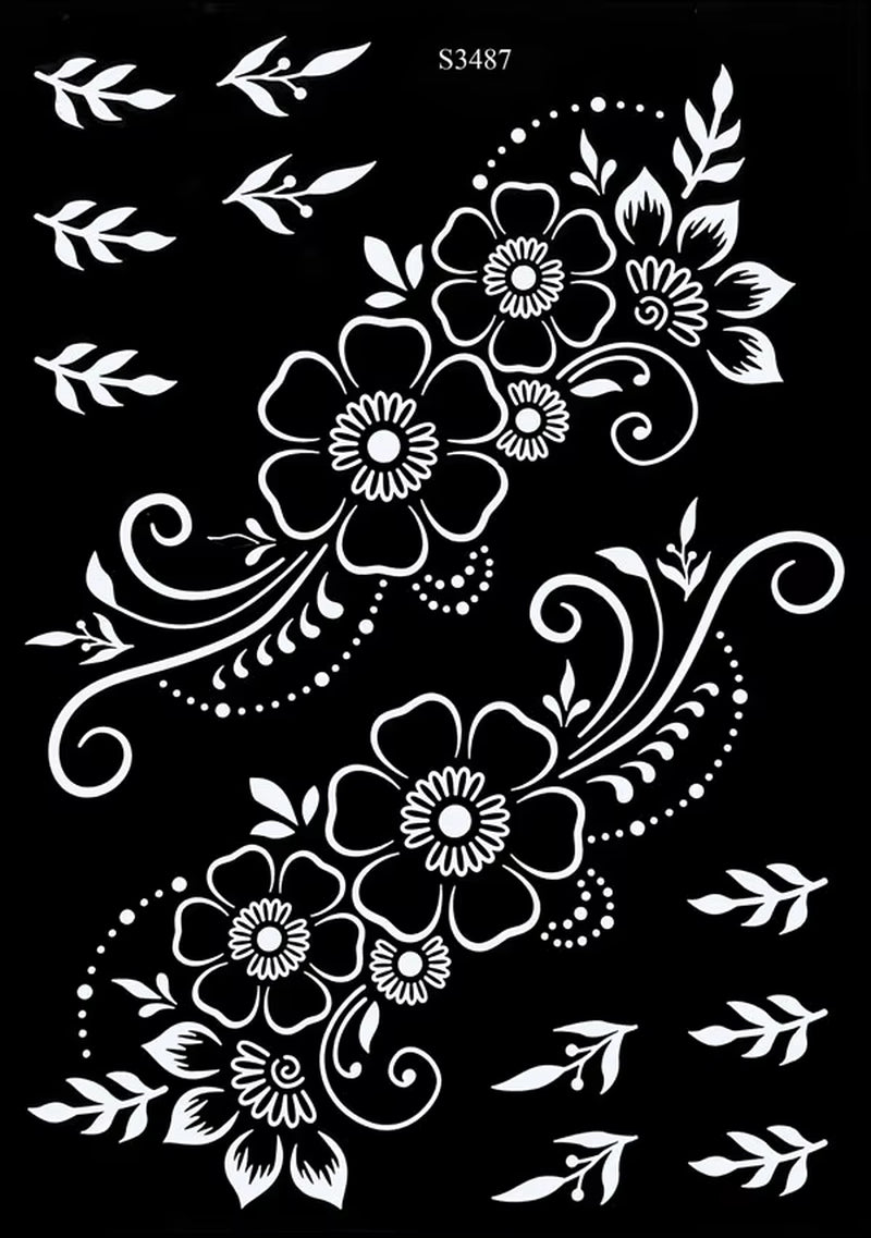 Reusable Henna Stencil for Hand Body Painting Flower Henna Tattoo Template for Women Wedding Festival Body Makeup Tattoo Tools