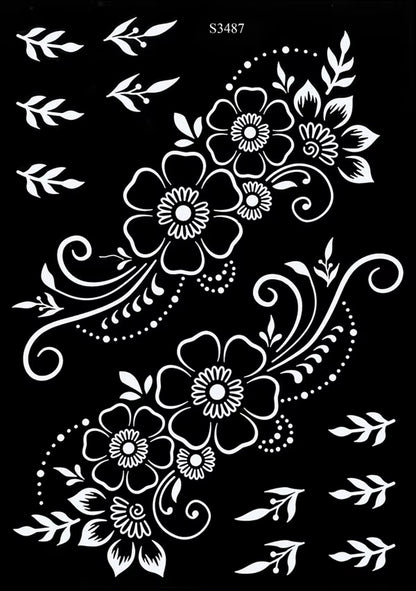 Reusable Henna Stencil for Hand Body Painting Flower Henna Tattoo Template for Women Wedding Festival Body Makeup Tattoo Tools