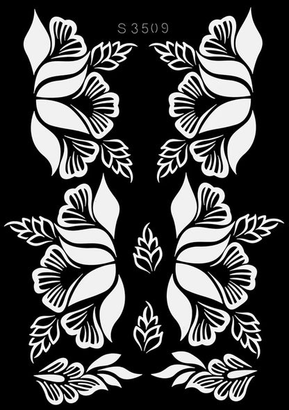 Reusable Henna Stencil for Hand Body Painting Flower Henna Tattoo Template for Women Wedding Festival Body Makeup Tattoo Tools