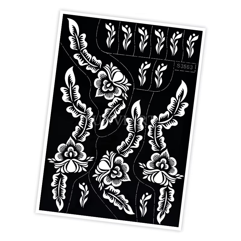 Reusable Henna Stencil for Hand Body Painting Flower Henna Tattoo Template for Women Wedding Festival Body Makeup Tattoo Tools