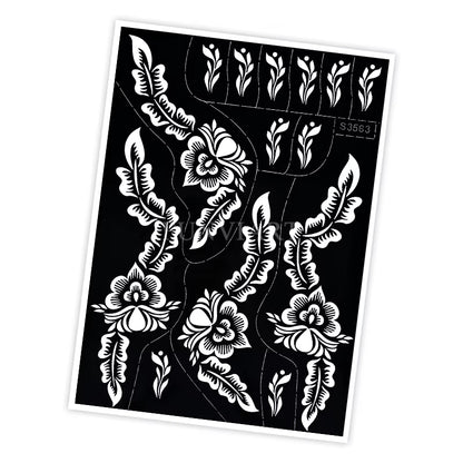 Reusable Henna Stencil for Hand Body Painting Flower Henna Tattoo Template for Women Wedding Festival Body Makeup Tattoo Tools
