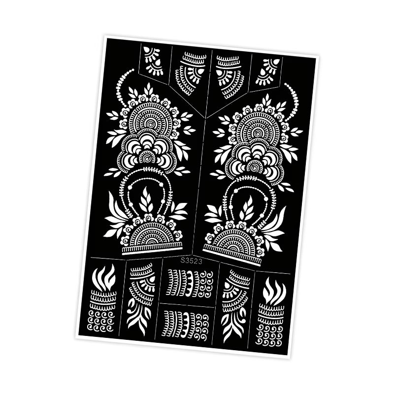Reusable Henna Stencil for Hand Body Painting Flower Henna Tattoo Template for Women Wedding Festival Body Makeup Tattoo Tools