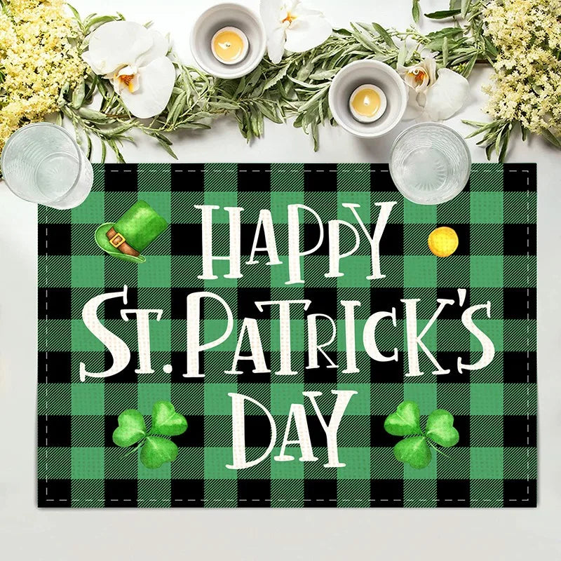 St. Patrick’S Day Placemats Set of 6 Buffalo Plaid Plastic Table Mats Lucky Shamrock Place Mats Holiday Table for Party Kitchen