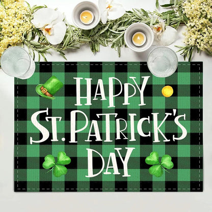 St. Patrick’S Day Placemats Set of 6 Buffalo Plaid Plastic Table Mats Lucky Shamrock Place Mats Holiday Table for Party Kitchen