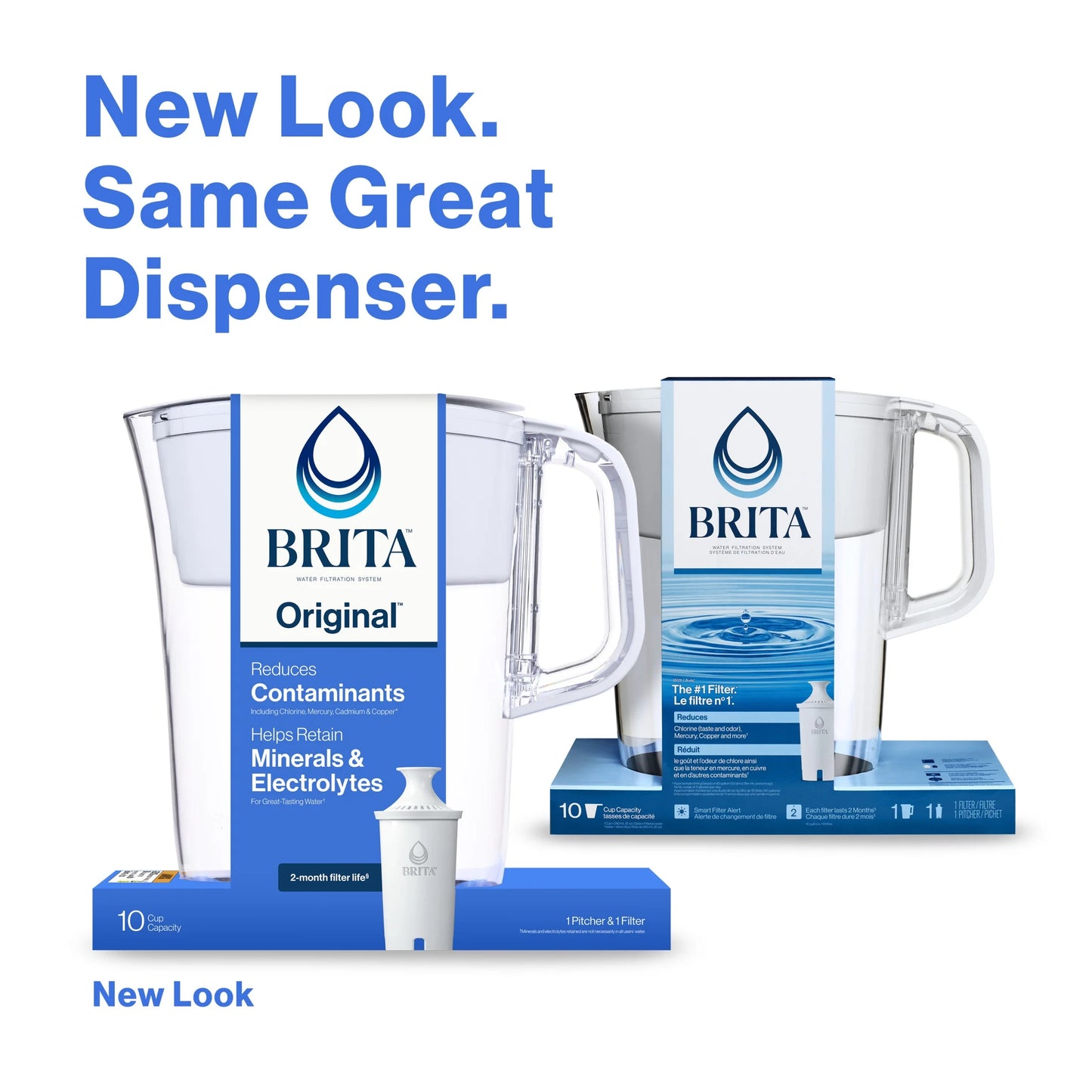 10 Cup Large Plastic Water Filter Pitcher, White, BPA Free with 1 Standard  Filter