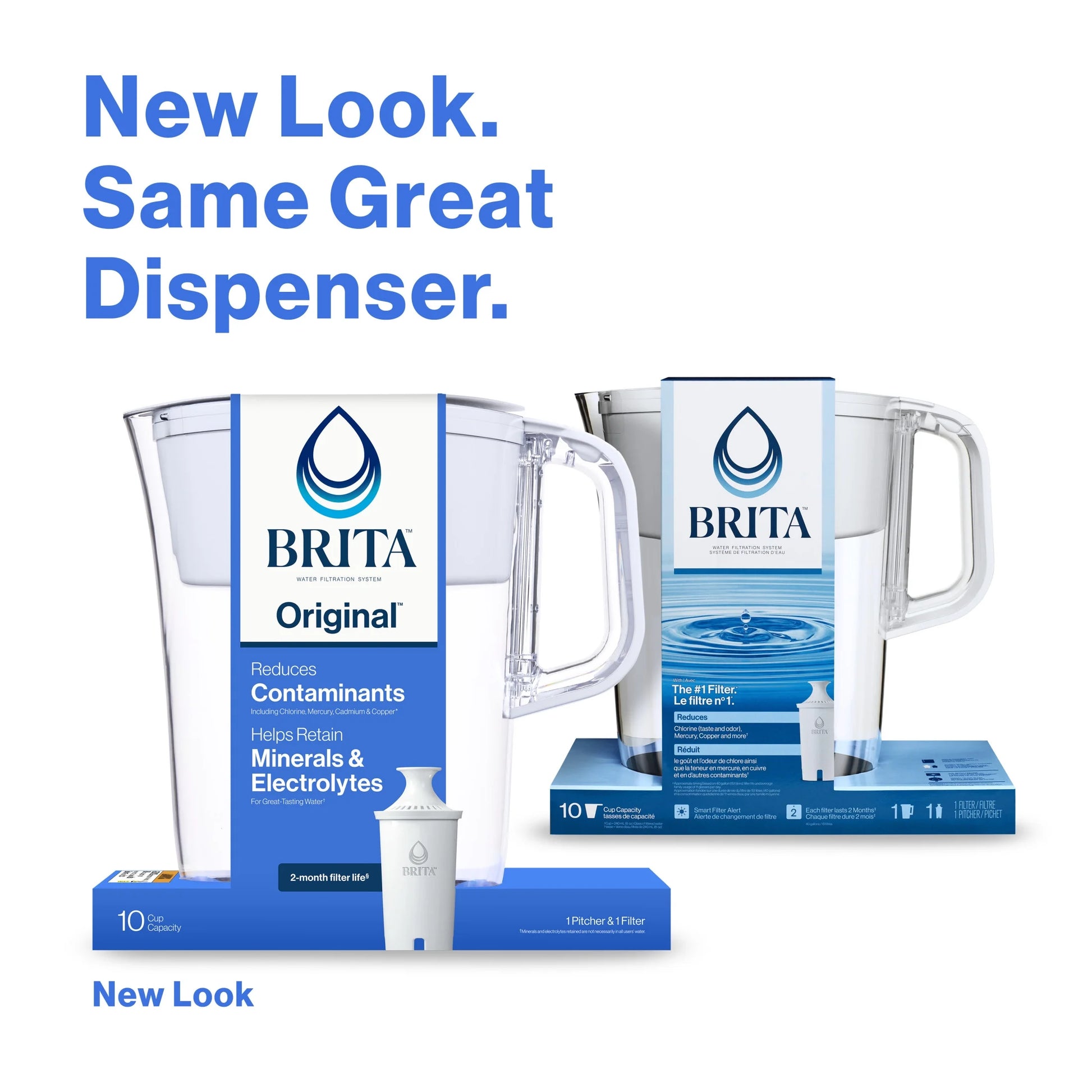 10 Cup Large Plastic Water Filter Pitcher, White, BPA Free with 1 Standard  Filter