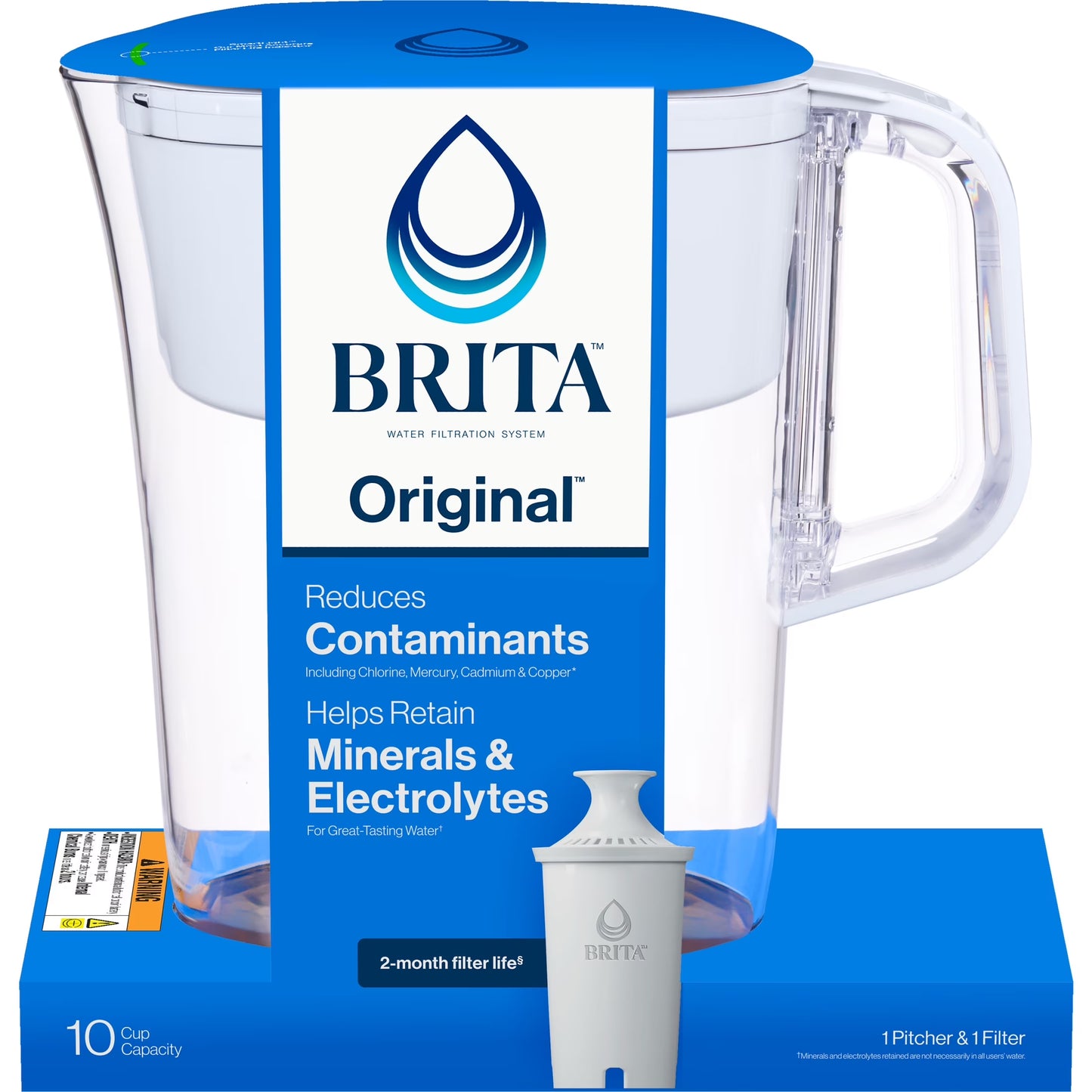 10 Cup Large Plastic Water Filter Pitcher, White, BPA Free with 1 Standard  Filter