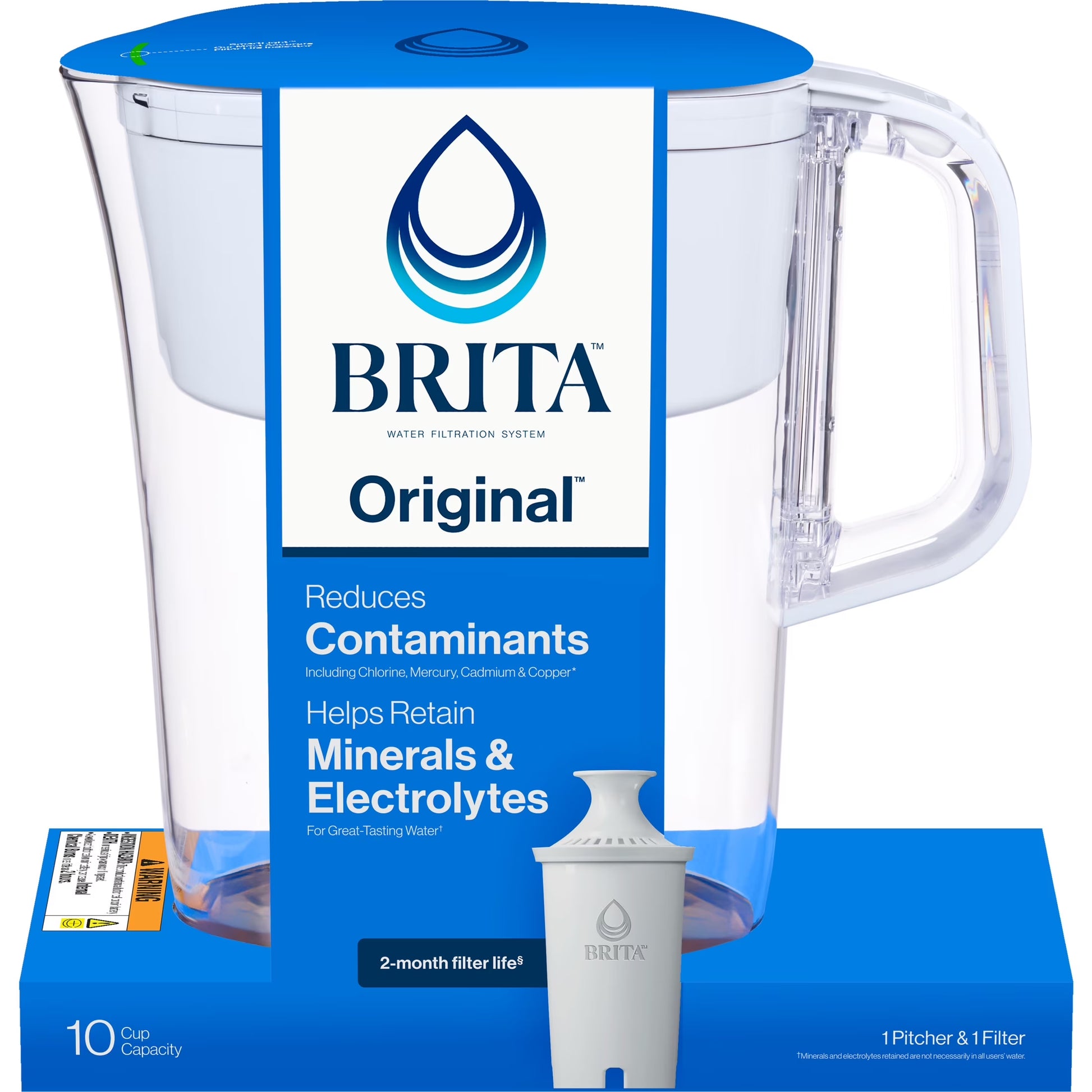 10 Cup Large Plastic Water Filter Pitcher, White, BPA Free with 1 Standard  Filter