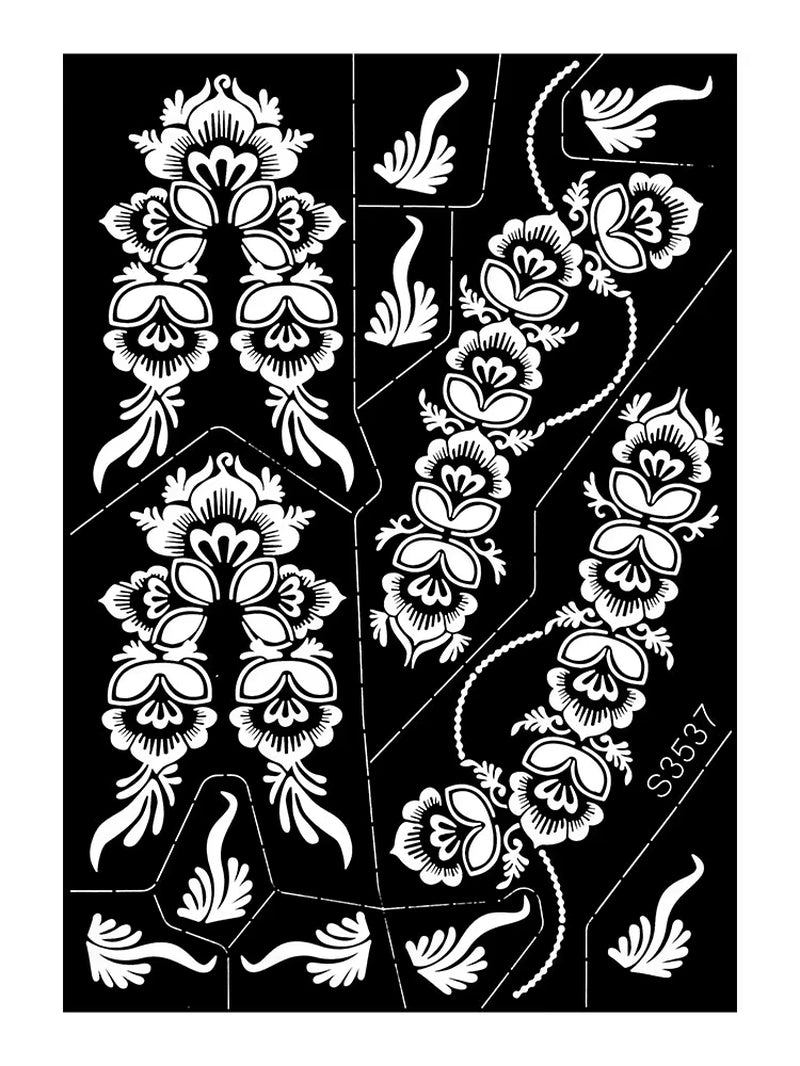 Reusable Henna Stencil for Hand Body Painting Flower Henna Tattoo Template for Women Wedding Festival Body Makeup Tattoo Tools