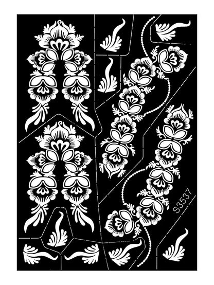 Reusable Henna Stencil for Hand Body Painting Flower Henna Tattoo Template for Women Wedding Festival Body Makeup Tattoo Tools