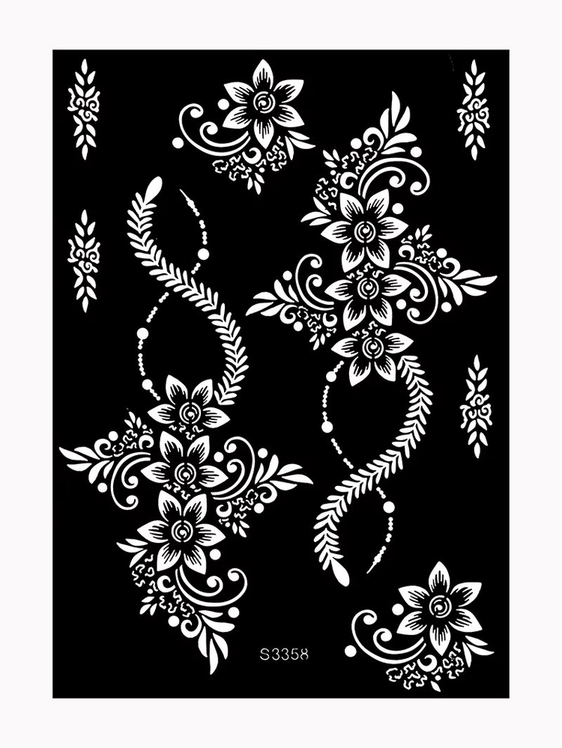 Reusable Henna Stencil for Hand Body Painting Flower Henna Tattoo Template for Women Wedding Festival Body Makeup Tattoo Tools
