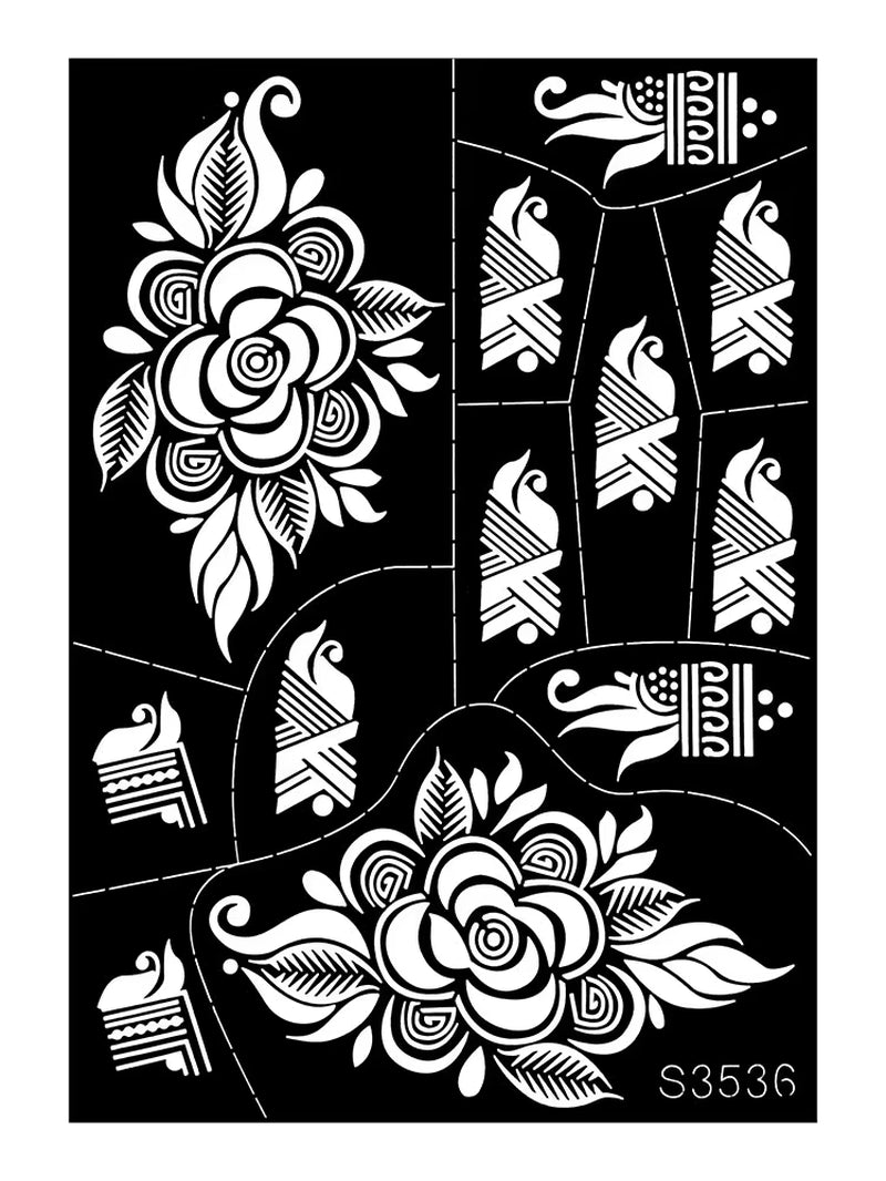 Reusable Henna Stencil for Hand Body Painting Flower Henna Tattoo Template for Women Wedding Festival Body Makeup Tattoo Tools
