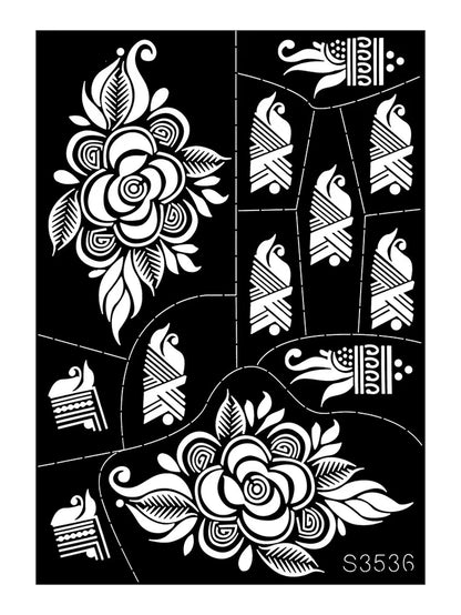 Reusable Henna Stencil for Hand Body Painting Flower Henna Tattoo Template for Women Wedding Festival Body Makeup Tattoo Tools