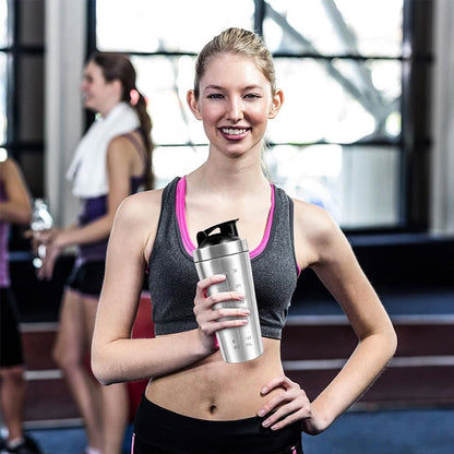 Stainless Steel Protein Shaker Bottle with Mixing Ball - Leak-Proof Gym & Sports Portable Shaker Cup
