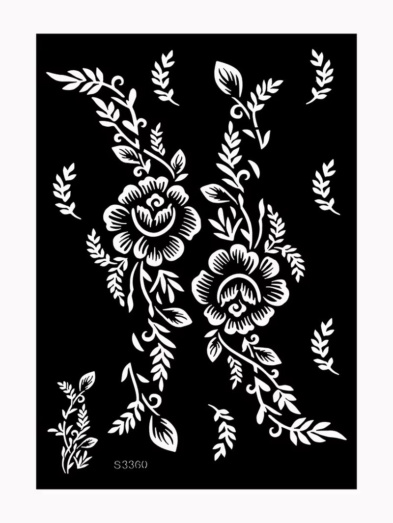 Reusable Henna Stencil for Hand Body Painting Flower Henna Tattoo Template for Women Wedding Festival Body Makeup Tattoo Tools
