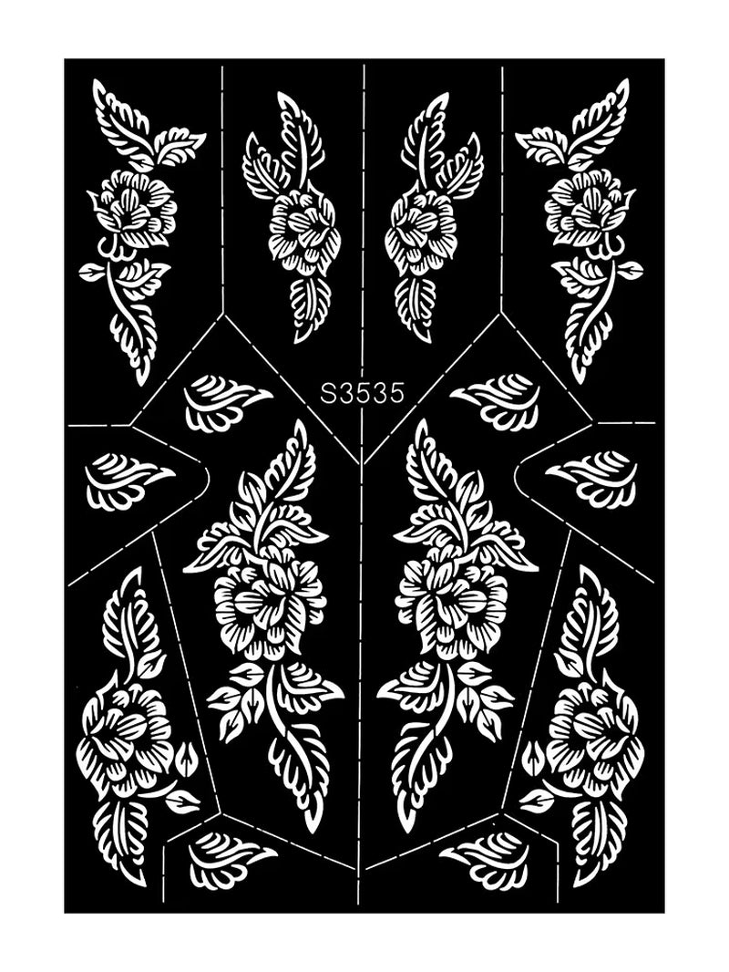 Reusable Henna Stencil for Hand Body Painting Flower Henna Tattoo Template for Women Wedding Festival Body Makeup Tattoo Tools