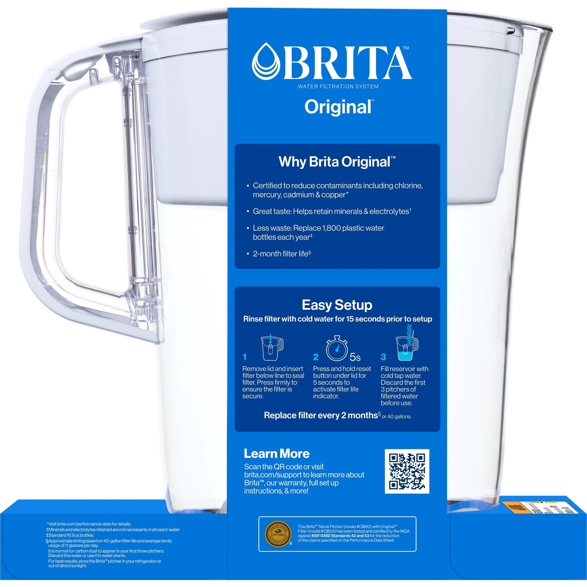 10 Cup Large Plastic Water Filter Pitcher, White, BPA Free with 1 Standard  Filter