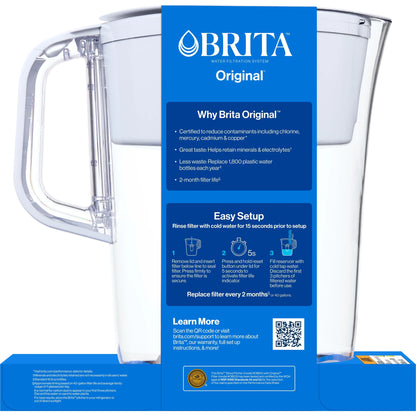 10 Cup Large Plastic Water Filter Pitcher, White, BPA Free with 1 Standard  Filter