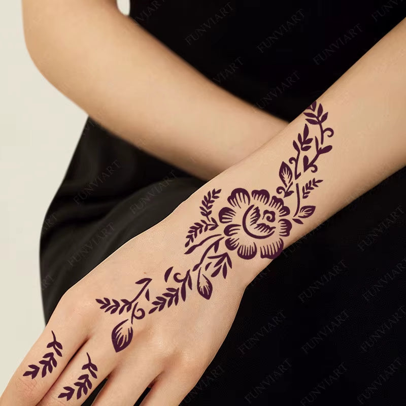 Reusable Henna Stencil for Hand Body Painting Flower Henna Tattoo Template for Women Wedding Festival Body Makeup Tattoo Tools