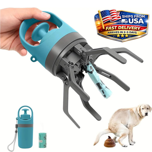 Portable Dog Pooper Scooper No Touch Claw Pickup Tool with Waste Bag Holder Easy One Hand Dog Walking Outdoor Pet Cleanup