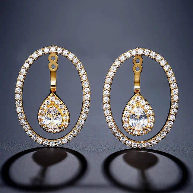 Round Cutout Design Zircon Water Drop Earrings for Women