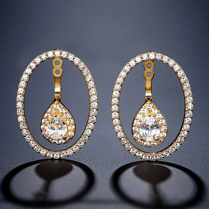 Round Cutout Design Zircon Water Drop Earrings for Women