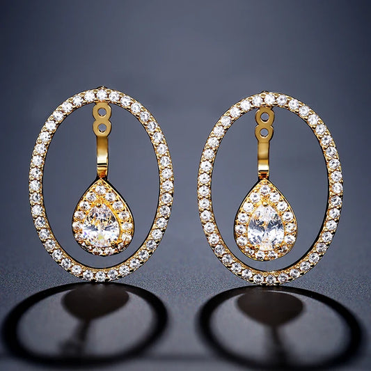 Round Cutout Design Zircon Water Drop Earrings for Women