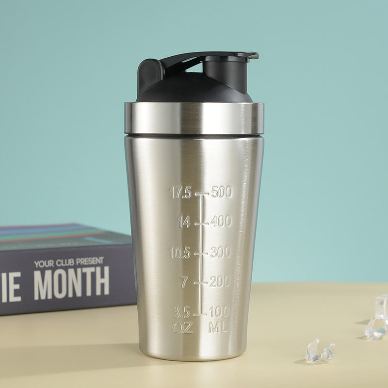 Stainless Steel Protein Shaker Bottle with Mixing Ball - Leak-Proof Gym & Sports Portable Shaker Cup