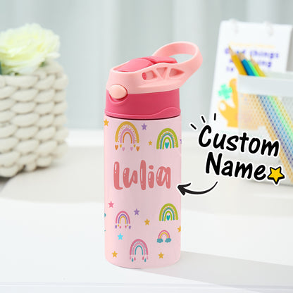 Personalized Kids Water Cup | Custom Name Rainbow Stainless Steel Bottle | Children's Day Gift