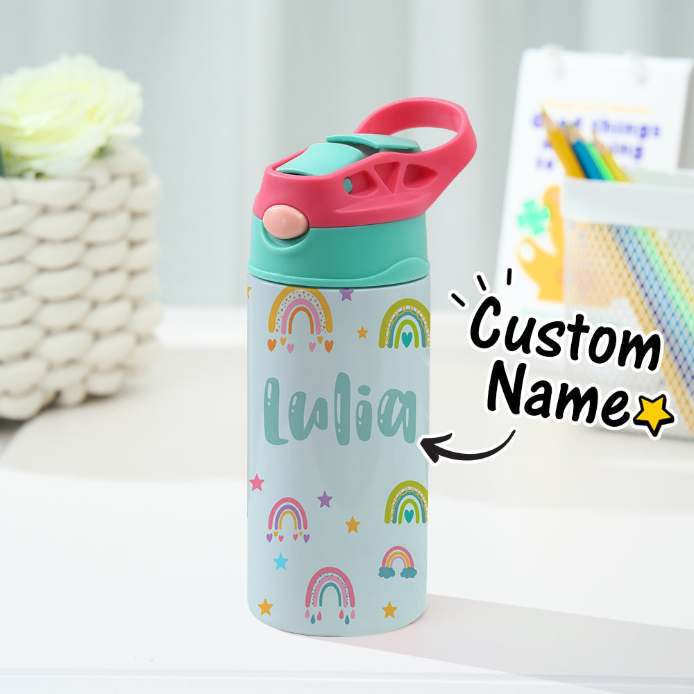 Personalized Kids Water Cup | Custom Name Rainbow Stainless Steel Bottle | Children's Day Gift