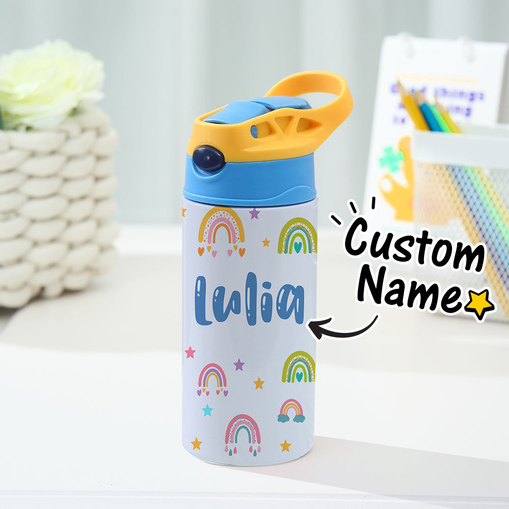 Personalized Kids Water Cup | Custom Name Rainbow Stainless Steel Bottle | Children's Day Gift