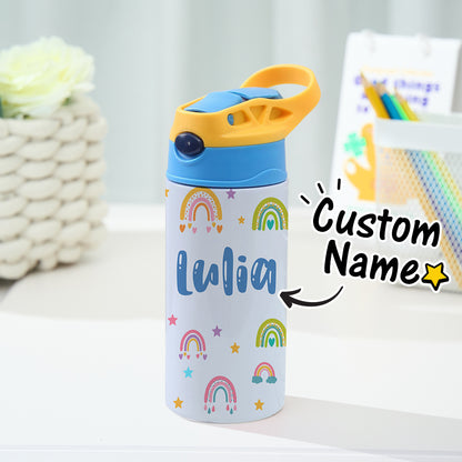Personalized Kids Water Cup | Custom Name Rainbow Stainless Steel Bottle | Children's Day Gift