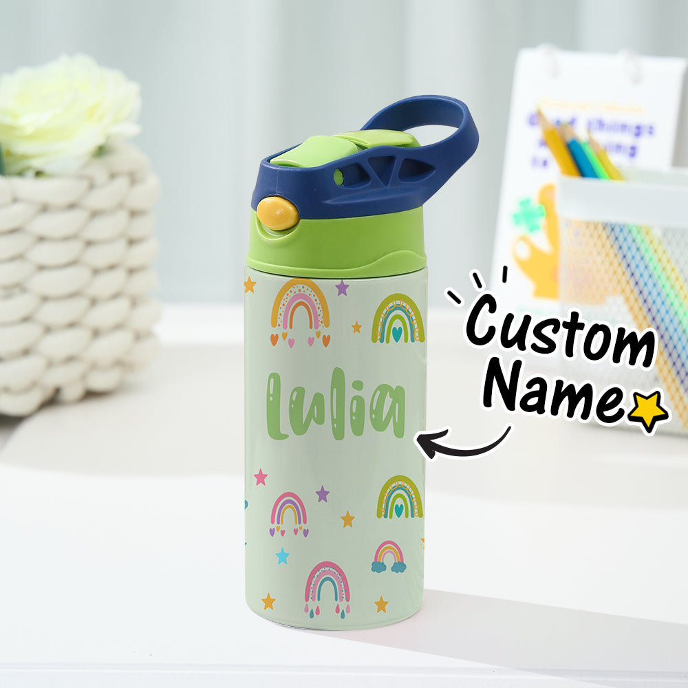 Personalized Kids Water Cup | Custom Name Rainbow Stainless Steel Bottle | Children's Day Gift