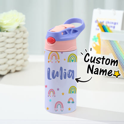 Personalized Kids Water Cup | Custom Name Rainbow Stainless Steel Bottle | Children's Day Gift